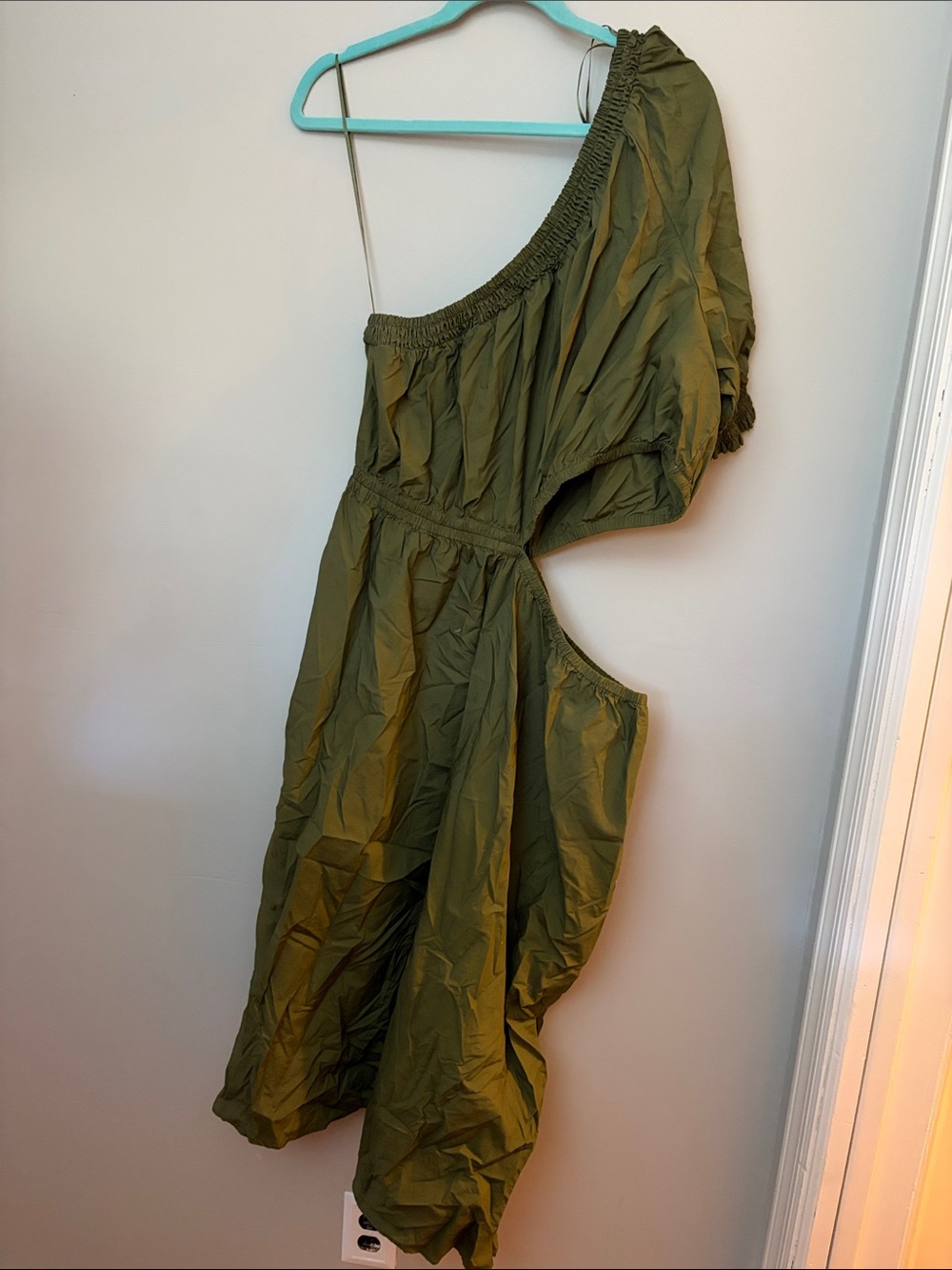 Who What Wear Olive Green One-Shoulder Cutout Dress